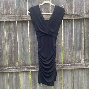 BCBG MaxAzria Ruched Black Bodycon Dress | XS